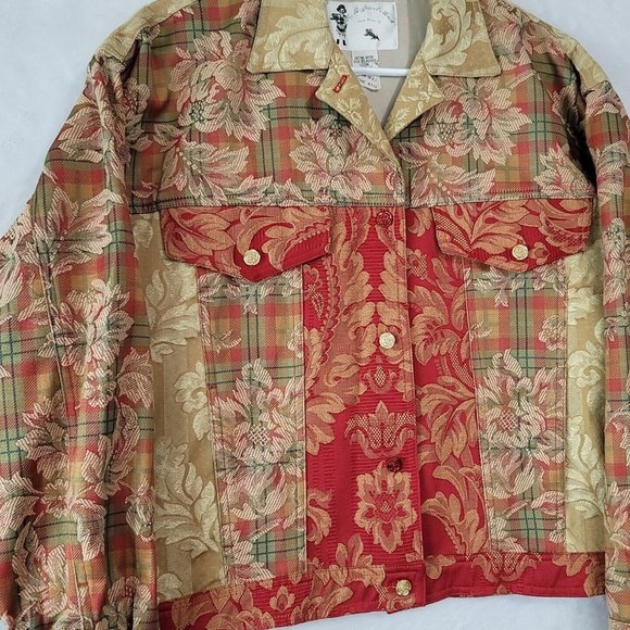 Vtg My Boyfriends Back Womens Denim Jacket Floral Patchwork Pattern Rose Buttons - Picture 2 of 16